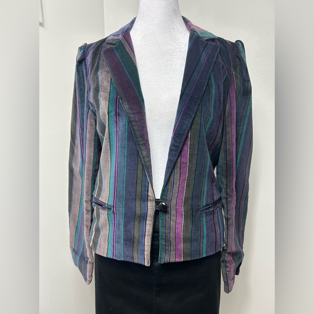 Vintage Striped Velvet Blazer – Size 7 - Picture 14 of 15